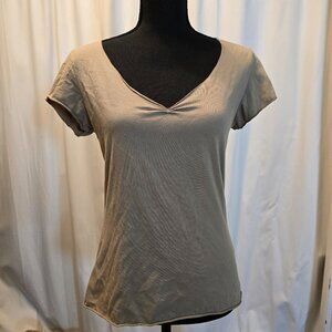Johnny Was Olive/Gray V-Neck Cotton T-Shirt M